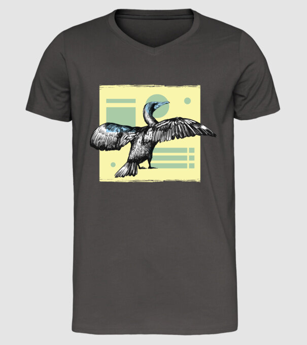 Pasăre cormoran model gri închis pe tricou