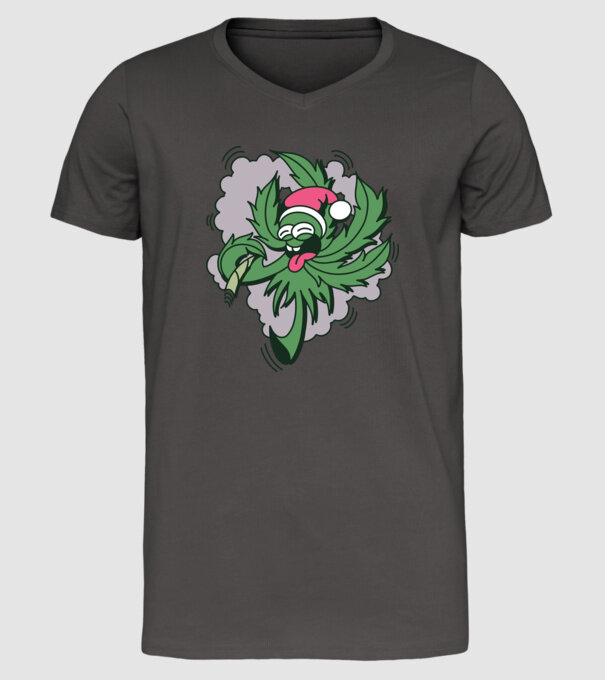 Marijuana Santa model gri închis pe tricou