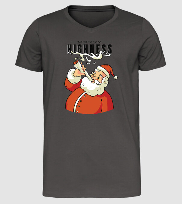 Merry Highness Mikulás fumează iarbă model gri închis pe tricou