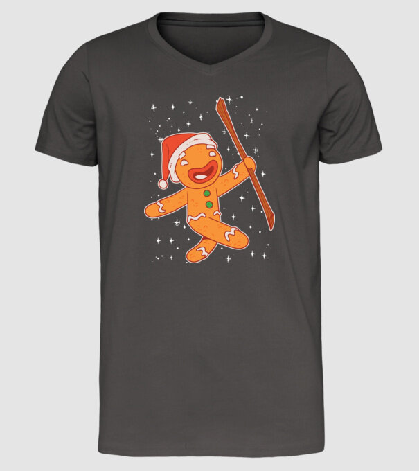 Turtă dulce Moș Crăciun tricou model gri închis pe tricou