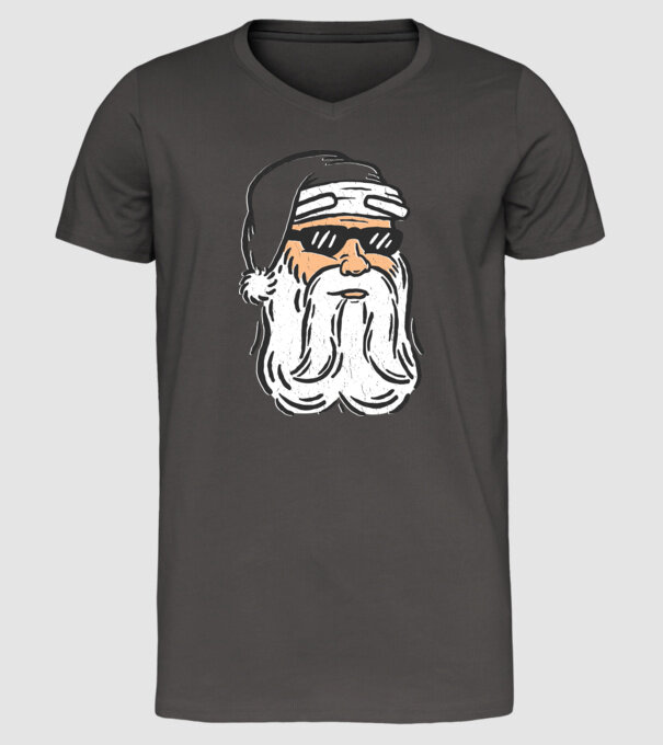 Cap Moș Crăciun model gri închis pe tricou
