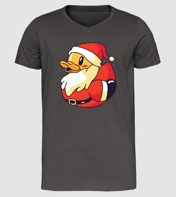 Tricou Moș Crăciun Rață model gri închis pe tricou
