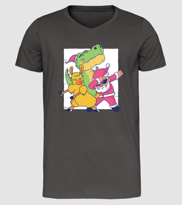 Moș Crăciun Llama T-rex DAB pentru Crăciun model gri închis pe tricou