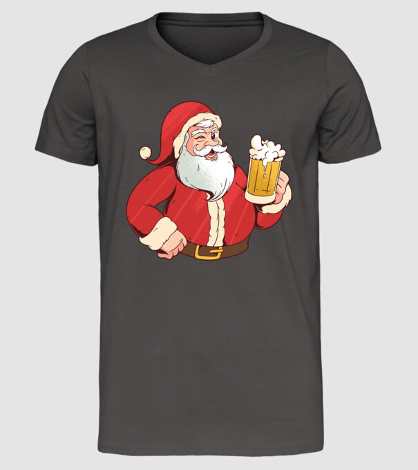 Moș Crăciun cu bere tricou amuzant model gri închis pe tricou