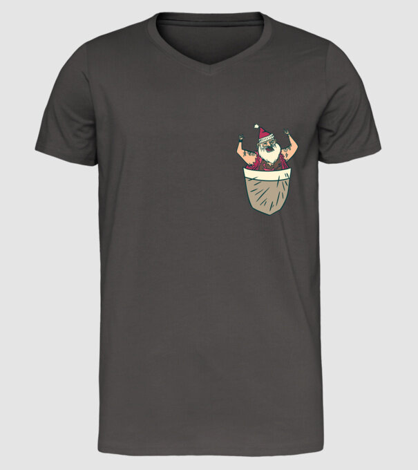 Buzunar Moș Crăciun model gri închis pe tricou