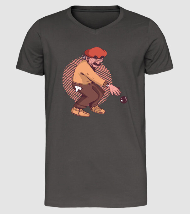 Petanque bătrân model gri închis pe tricou