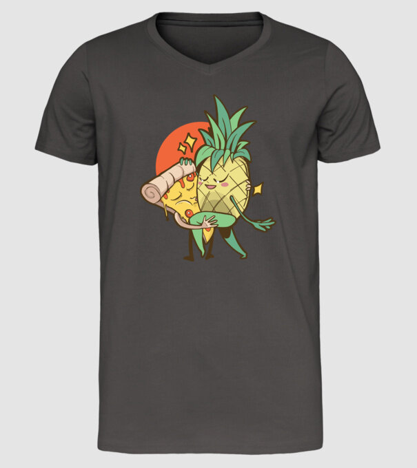 Pizza Ananas Dans model gri închis pe tricou