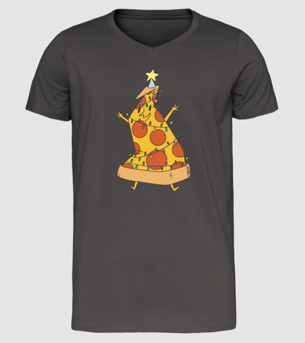 Pizza pom de Crăciun model gri închis pe tricou