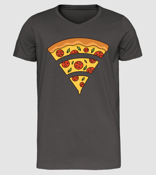 Felie de pizza Wifi model gri închis pe tricou