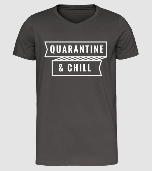 Quarantine and chill model gri închis pe tricou