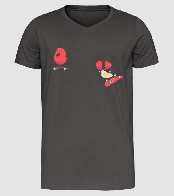 Skateboard Eggs model gri închis pe tricou