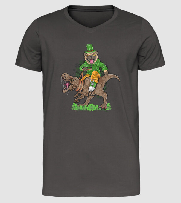 Sfântul Patrick Mops dinozaur model gri închis pe tricou