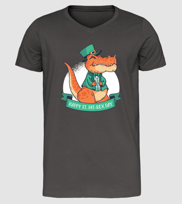 Dinozaur Sfântul Patrick model gri închis pe tricou