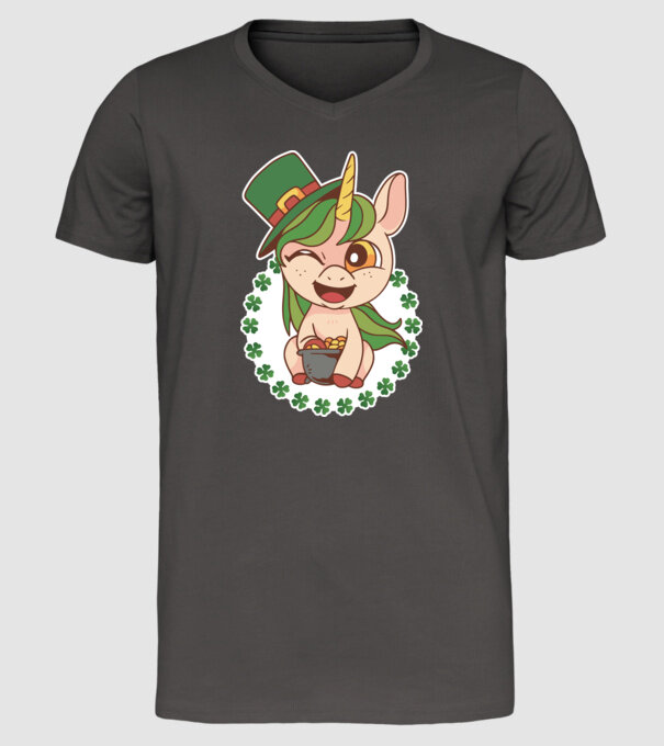 St Patrick Unicorn model gri închis pe tricou