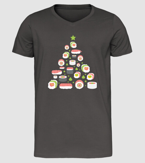 Pom de Crăciun Sushi model gri închis pe tricou