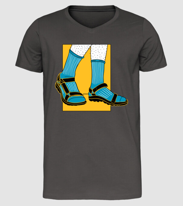 Sandale cu șosete model gri închis pe tricou