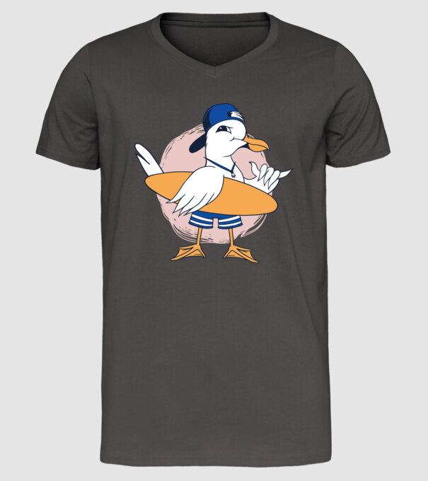 Pescăruș Surfing model gri închis pe tricou