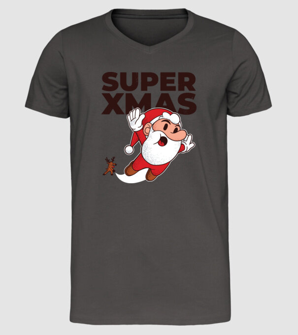 Super Moș Crăciun tricou de Crăciun model gri închis pe tricou