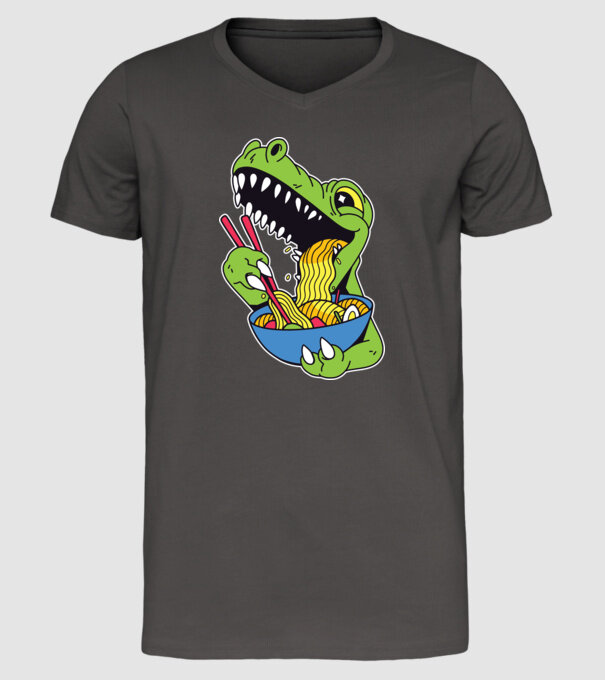 T-rex Ramen model gri închis pe tricou