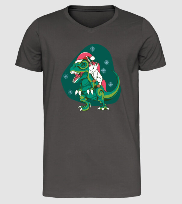 T-rex unicorn Crăciun model gri închis pe tricou