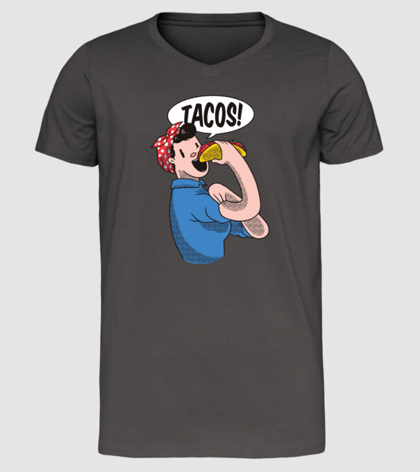 Tacos feminism model gri închis pe tricou
