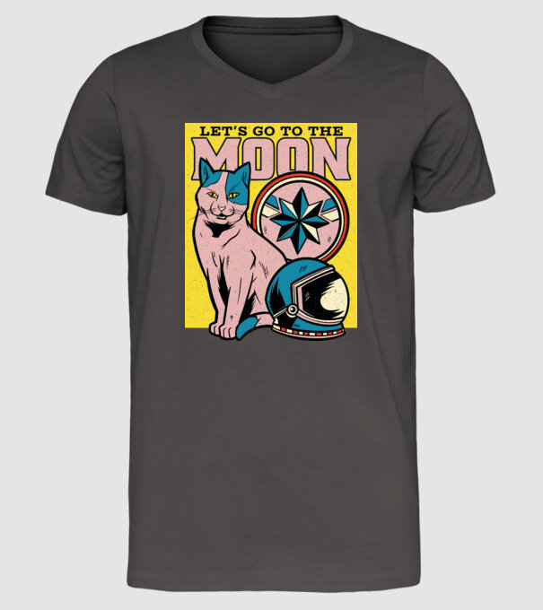 To the moon Pisică model gri închis pe tricou