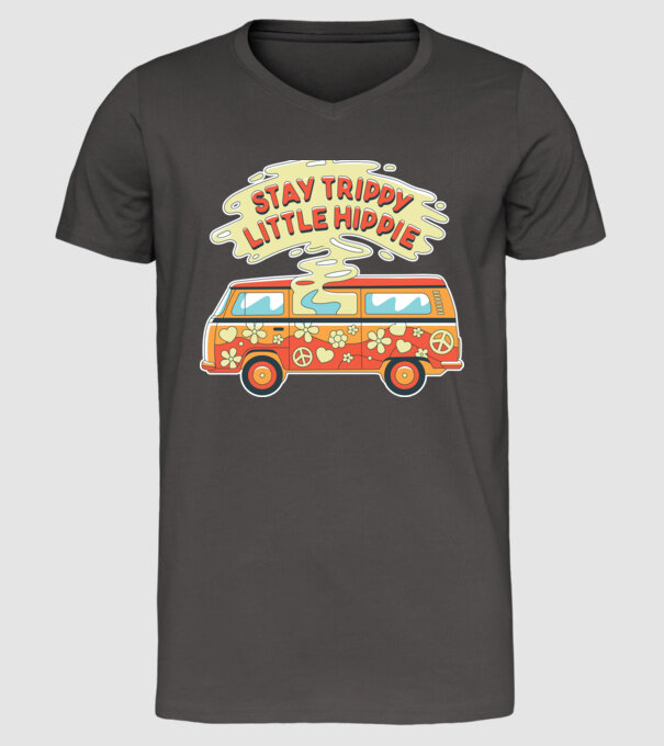Trippy Microbuz Hippi model gri închis pe tricou