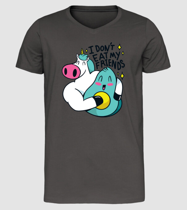 Unicorn Avocado Prietenie model gri închis pe tricou