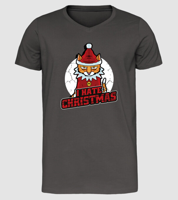 Urăsc Crăciunul Pisică model gri închis pe tricou