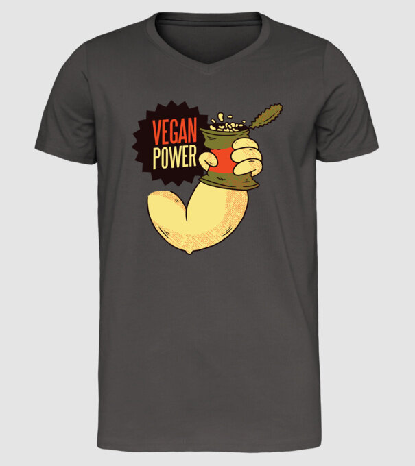 Putere vegan model gri închis pe tricou