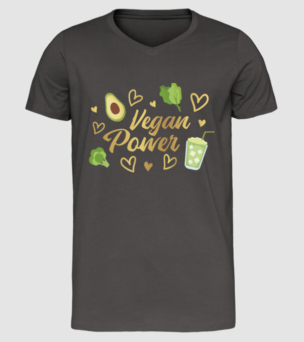 Vegan Power tricou vegan model gri închis pe tricou
