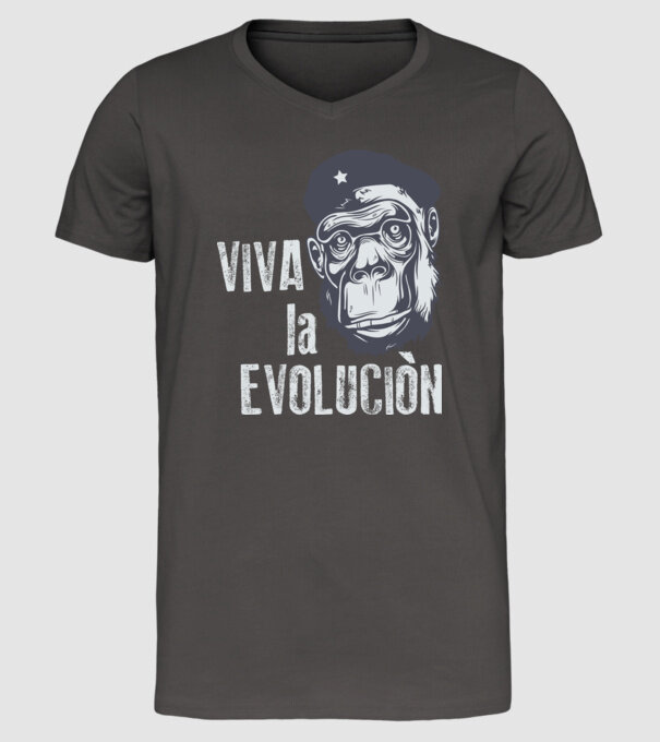 Viva La Evolucion model gri închis pe tricou