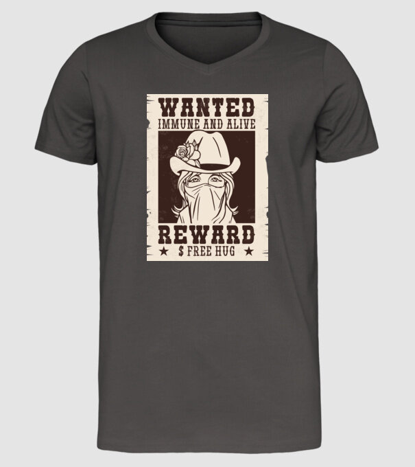 Afiș Wanted - Îmbrățișări gratuite model gri închis pe tricou