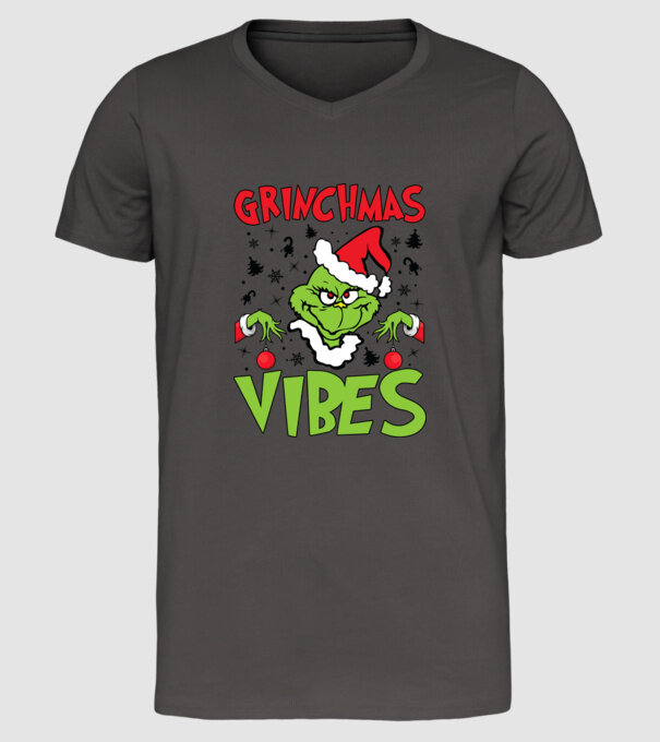Grinchmas Vibes - Grinch model gri închis pe tricou
