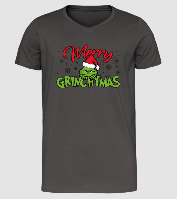 Merry Grinchymas - Grinch model gri închis pe tricou
