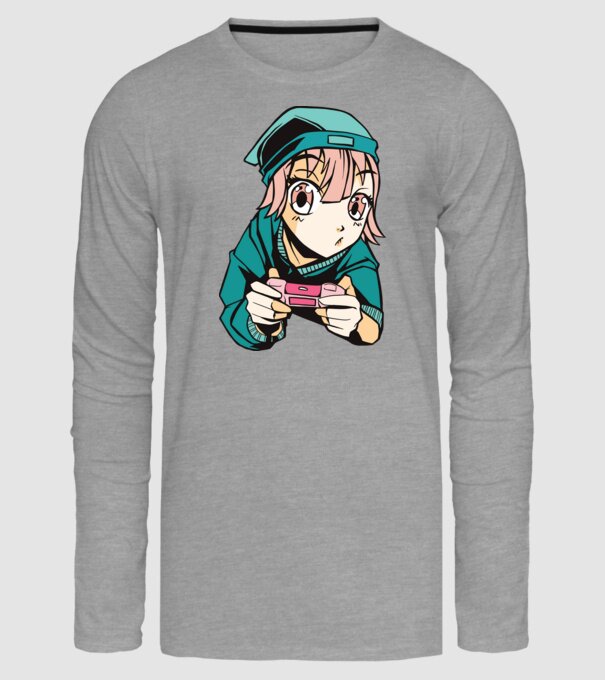 Anime fată Gamer model gri pe tricou