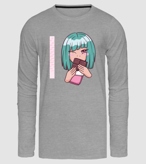 Anime fată cu ciocolată model gri pe tricou