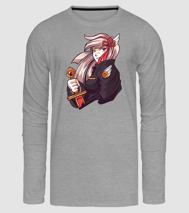 fată Anime cu sabie model gri pe tricou