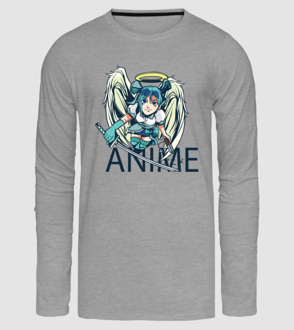 Anime fată cu sabie model gri pe tricou