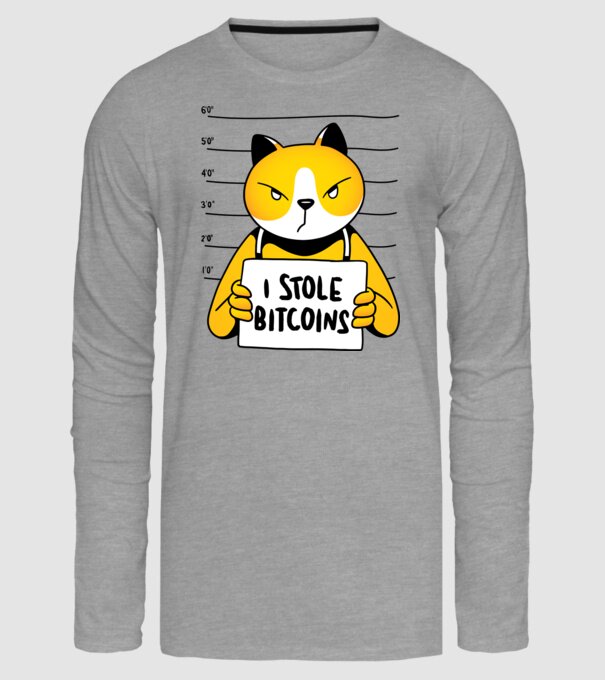 Pisică hoață Bitcoin model gri pe tricou