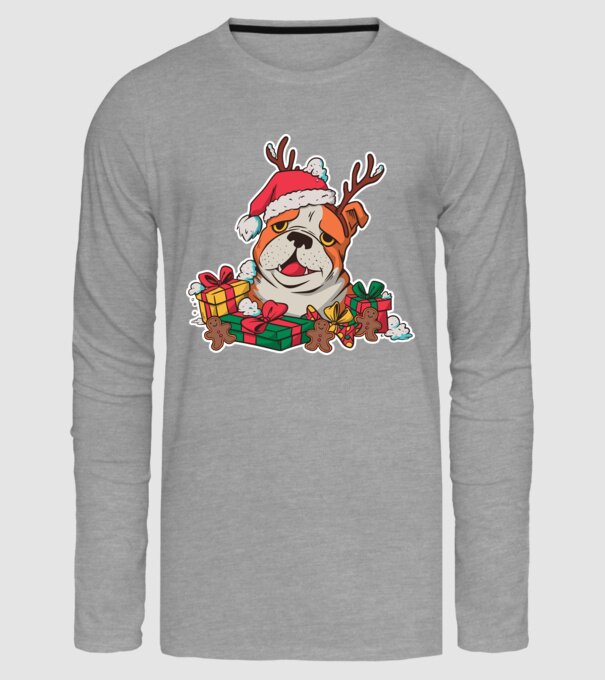 Bulldog de Crăciun model gri pe tricou