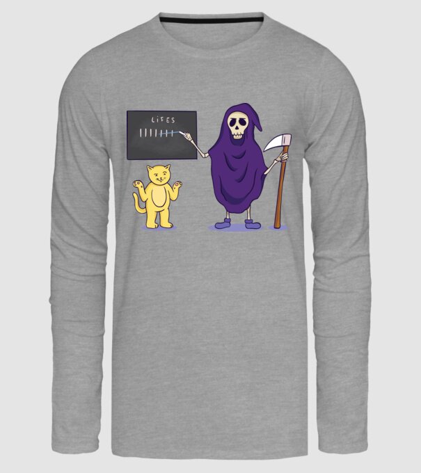 Cele 9 vieți ale pisicii model gri pe tricou