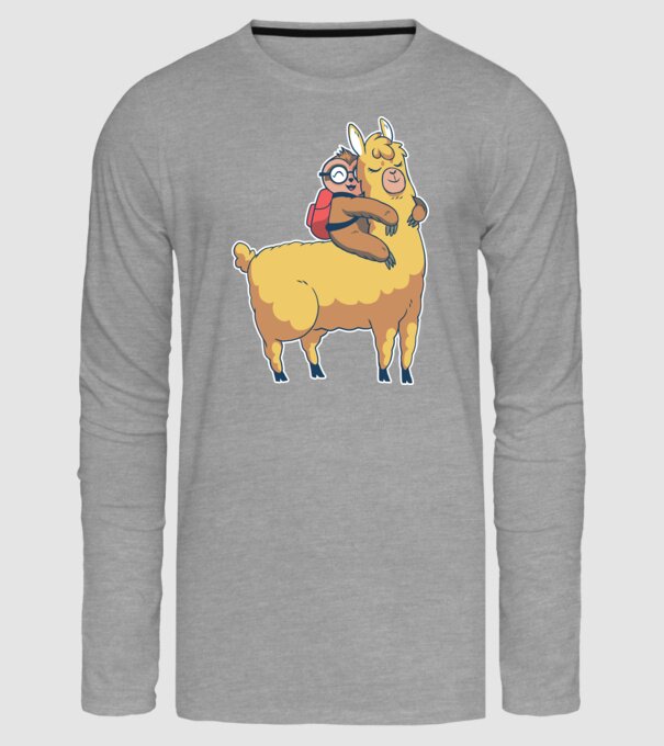 Leneș drăguț cu Lama școlar model gri pe tricou