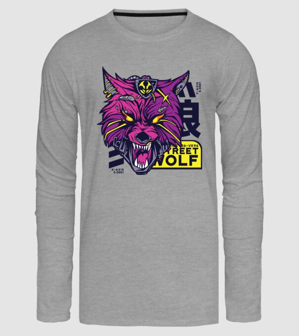Cap de lup Cyberpunk model gri pe tricou