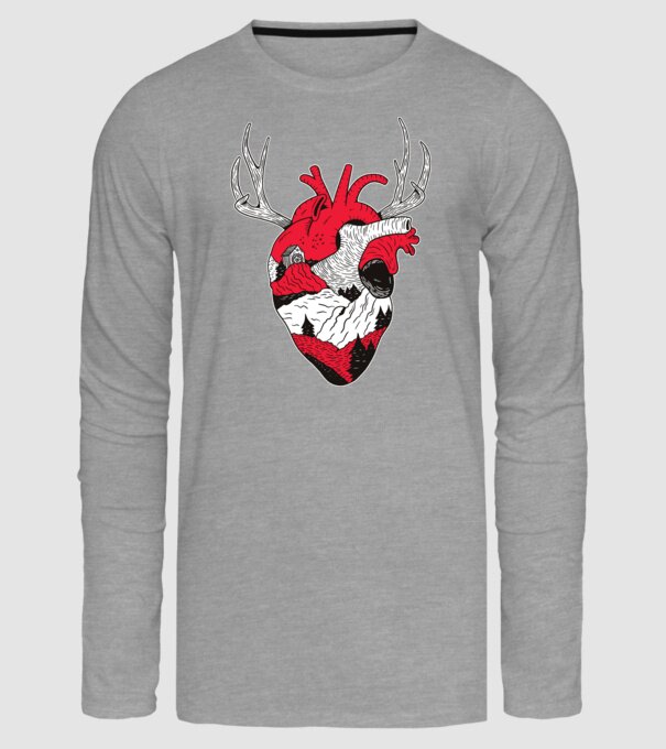 Inimă pădure model gri pe tricou