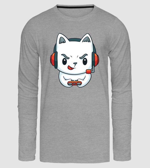 Pisică Gamer model gri pe tricou