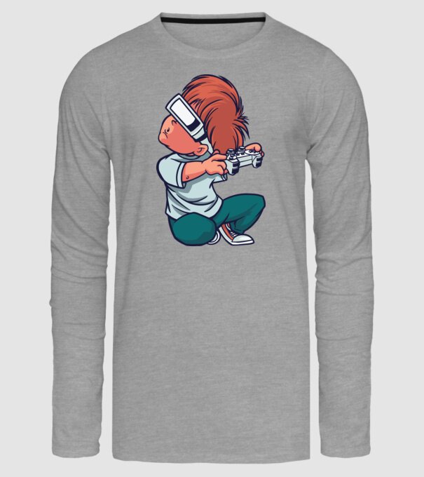Băiat Gamer cu ochelari VR model gri pe tricou