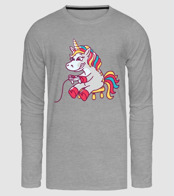 Gamer Unicorn model gri pe tricou