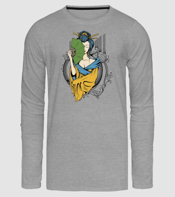 Geisha cu evantai 2 model gri pe tricou