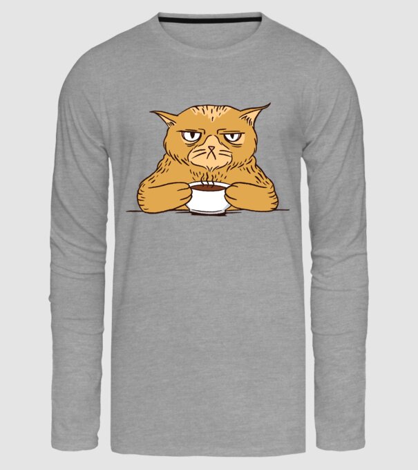 Grumpy Cat - Pisică supărată cu cafea model gri pe tricou